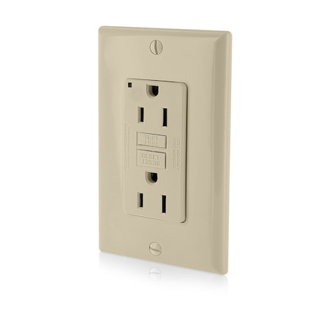 LEVITON GFCI Receptacle, 15A, 125Vac, 5-15R, Ivory GFNT1-I